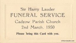 Admission Card To Funeral Service Of Sir Harry Lauder 2nd Mar 1950