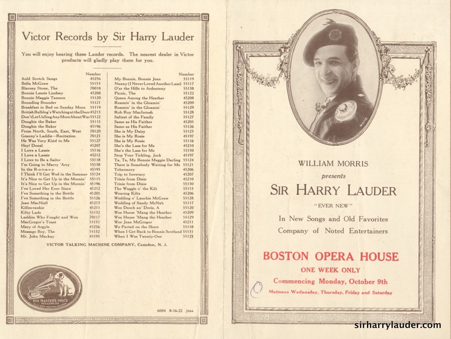 Boston Opera House Program Bi-Fold Oct 9 1922?