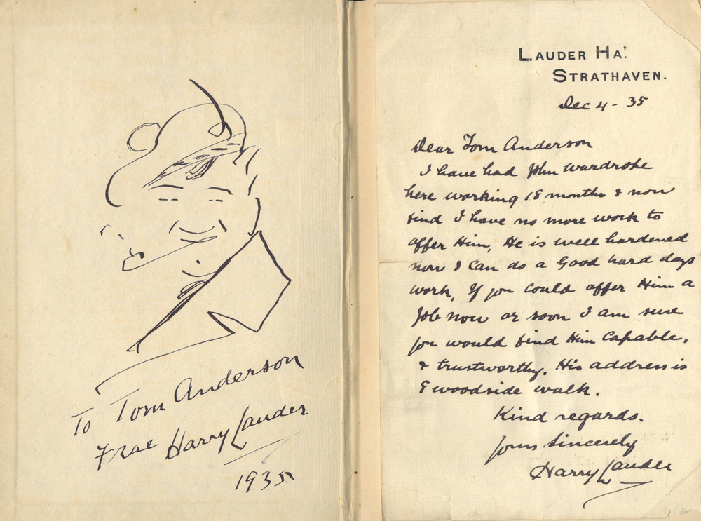 Caricature Dedication & Letter to Tom Anderson A Minstrel iIn France Dec 4 1935