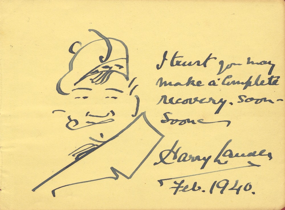 Caricature With Recovery Sentiment Signed Album Page Feb 1940