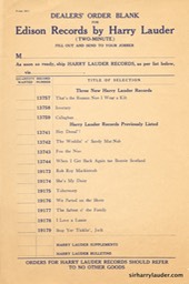 Edison Company Dealers Order Blank For Harry Lauder Records 1909?