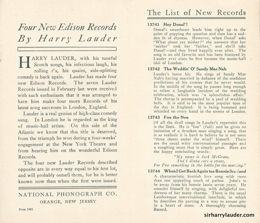 Edison Company Pamphlet Four New Lauder Records Oct 1908 -2