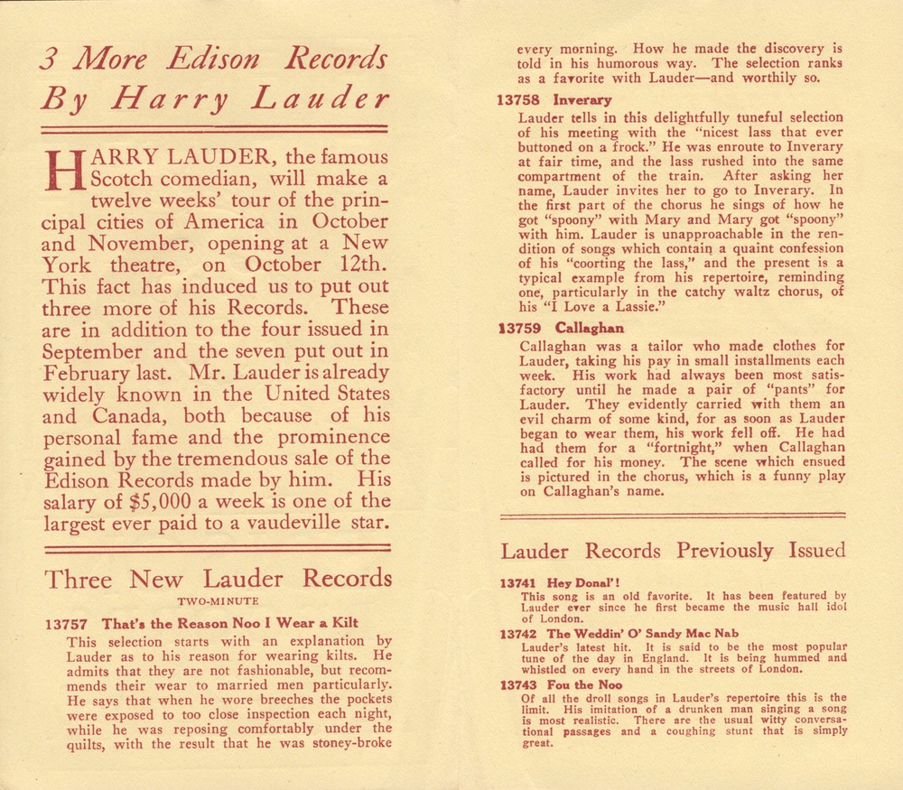 Edison Records Pamphlet Bi-fold Probably 1908 -2