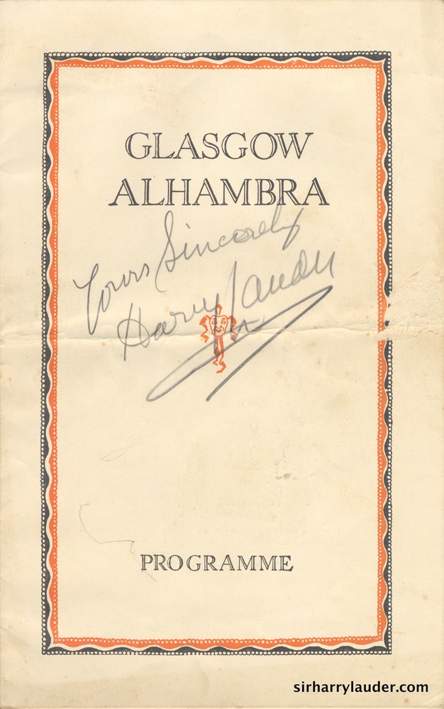 Glasgow Alhambra Signed Cover In Pencil Non Lauder Programme Mar 1933