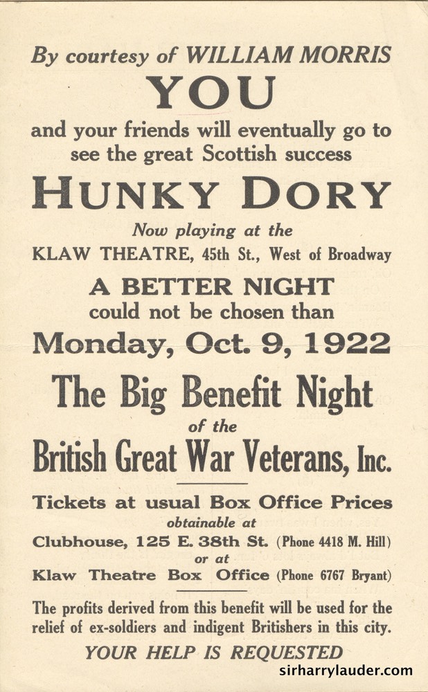 Klaw Theatre New York Hunky Dory Benefit Oct 9 1922**