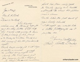 Letter Handwritten From Greta Lauder To Rev. C R Beck Jan 11 1949