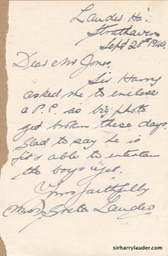 Letter Handwritten From Greta Lauder To Mr Jones Sep 28 1944