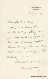 Letter Handwritten To John McKay On Laudervale Dunoon Letterhead Jul 19 30