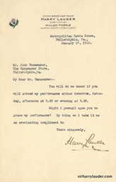 Letter Typewritten To John Wanamaker On Fifth American Tour Letterhead Jam 17 1913-001