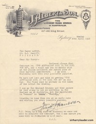 Letter Typewritten To Sir Harry Re Song Publishing Agreement 30 April 1923 