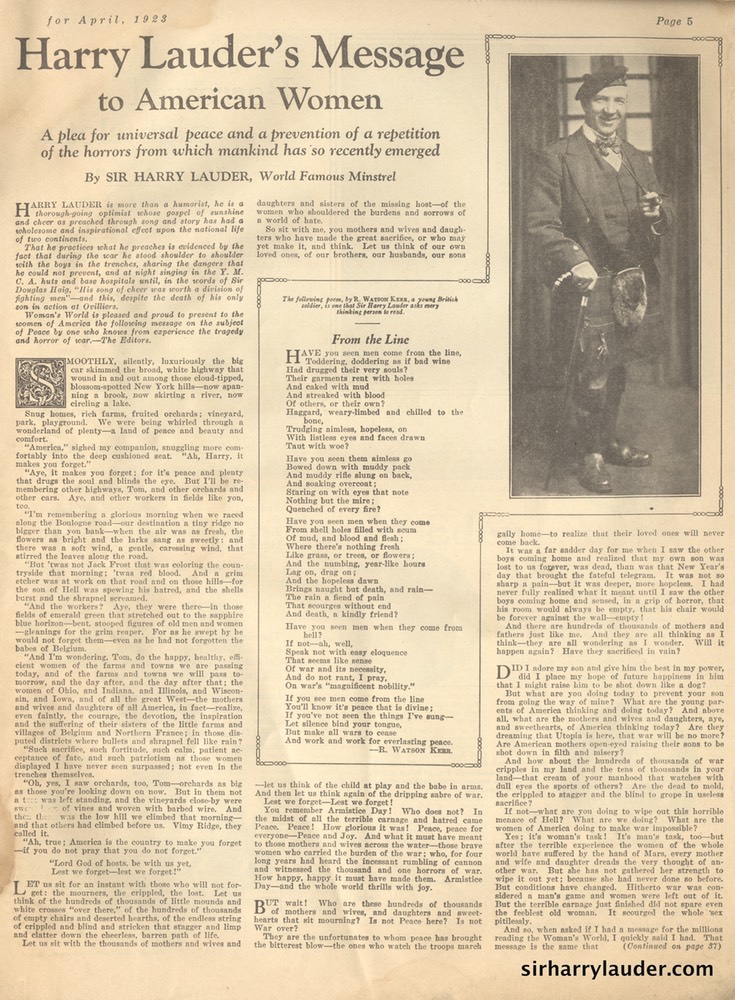 Magazine Womans World Article By Sir Harry April 1923 -1