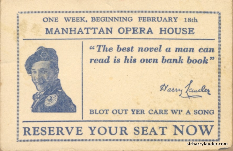 Manhattan Opera House Advertising Card Feb 18 19??