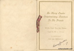 Menu Card For Sir Harry 60th Birthday Dunoon Signed Aug 4th 1930