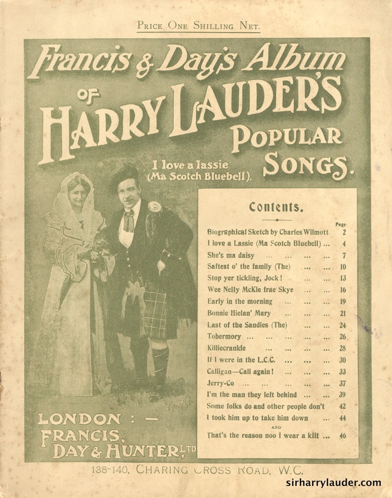 Music Booklet Francis & Days Album Of Harry Lauders Popular Songs Cover Light Green London Undated