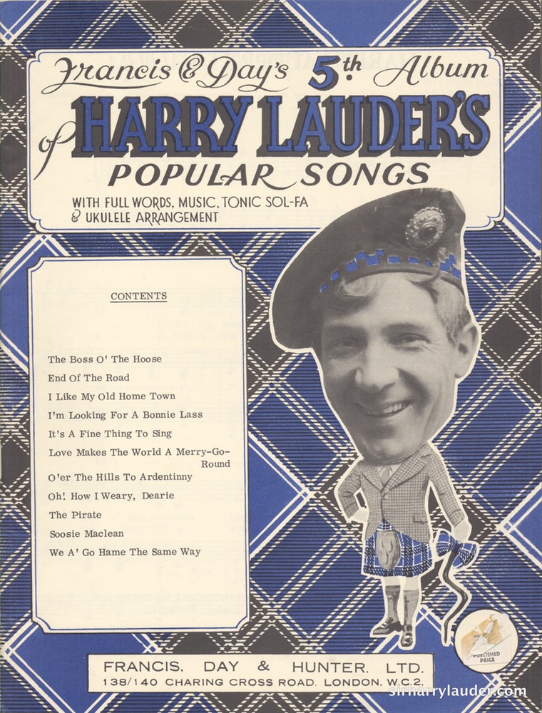 Music Booklet Francis & Days 5th Album Of Harry Lauders Popular Songs New Style Cover