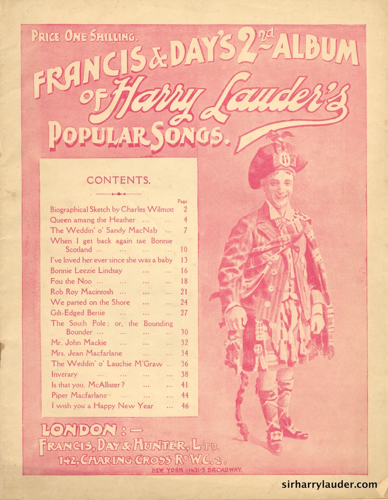 Music Booklet Inscribed In Pencil This Property Belongs To Sir Harry Lauder Francis & Days 2nd Album Harry Lauders Popular Songs London 1919 -1