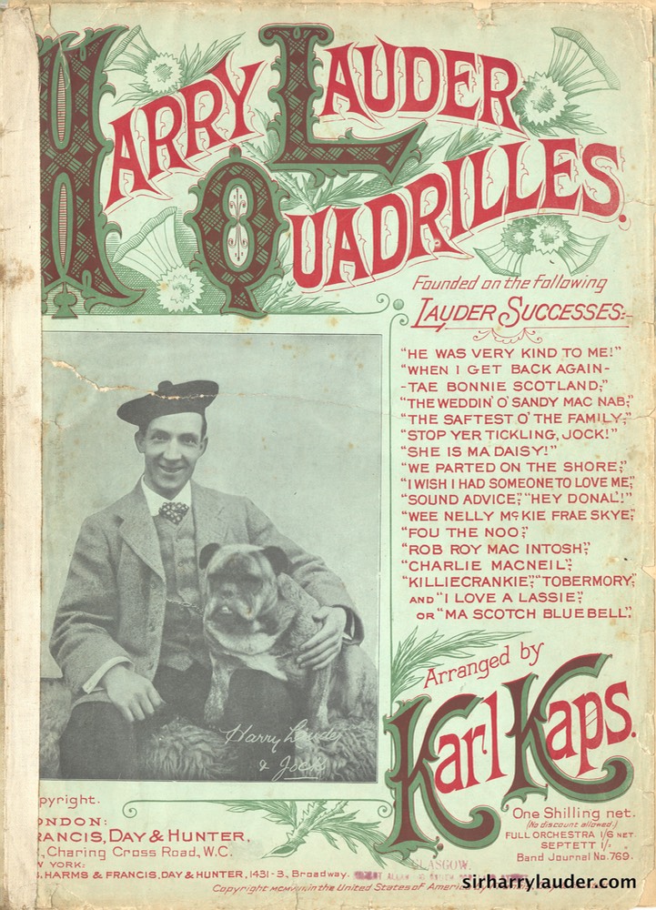 Music Sheet Harry Lauder Quadrilles Francis Day & Hunter Ltd London 1908