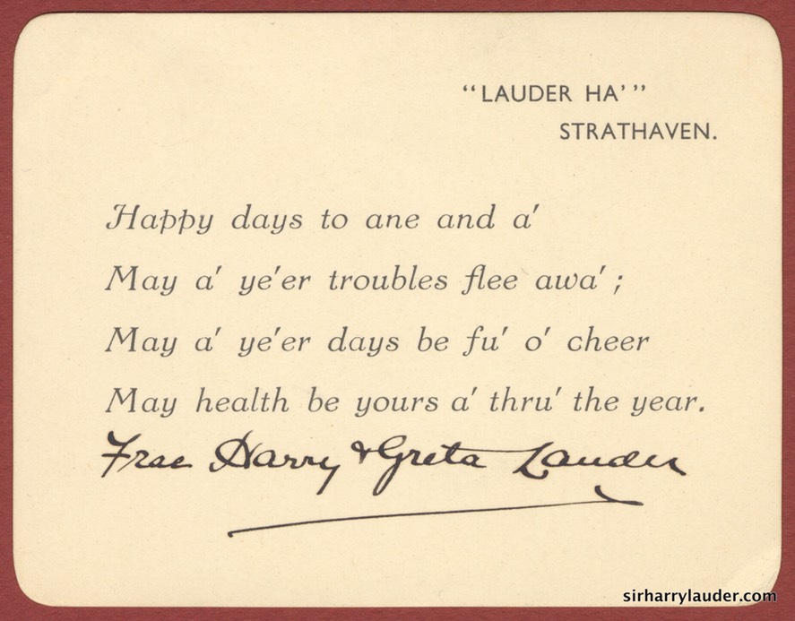 New Year Card Signed By Sir Harry Frae Harry & Greta Lauder Undated