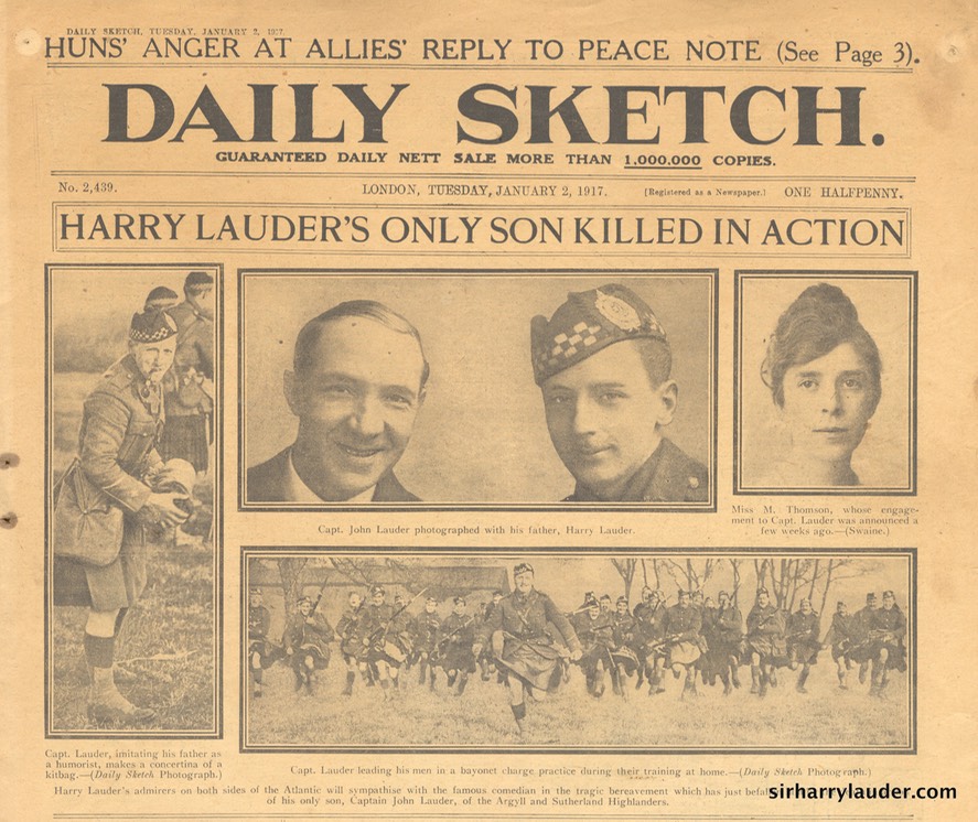 Newspaper Daily Sketch Death of John Lauder Jan 2 1917 -1