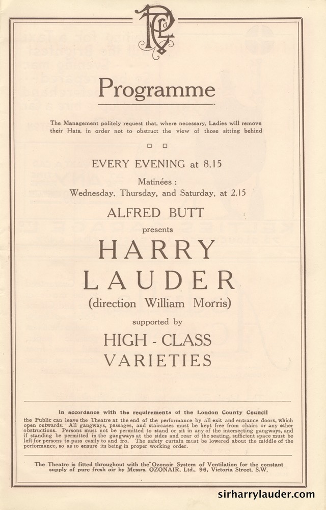 Palace Theatre London Programme Booklet Mar 26 1921** -2