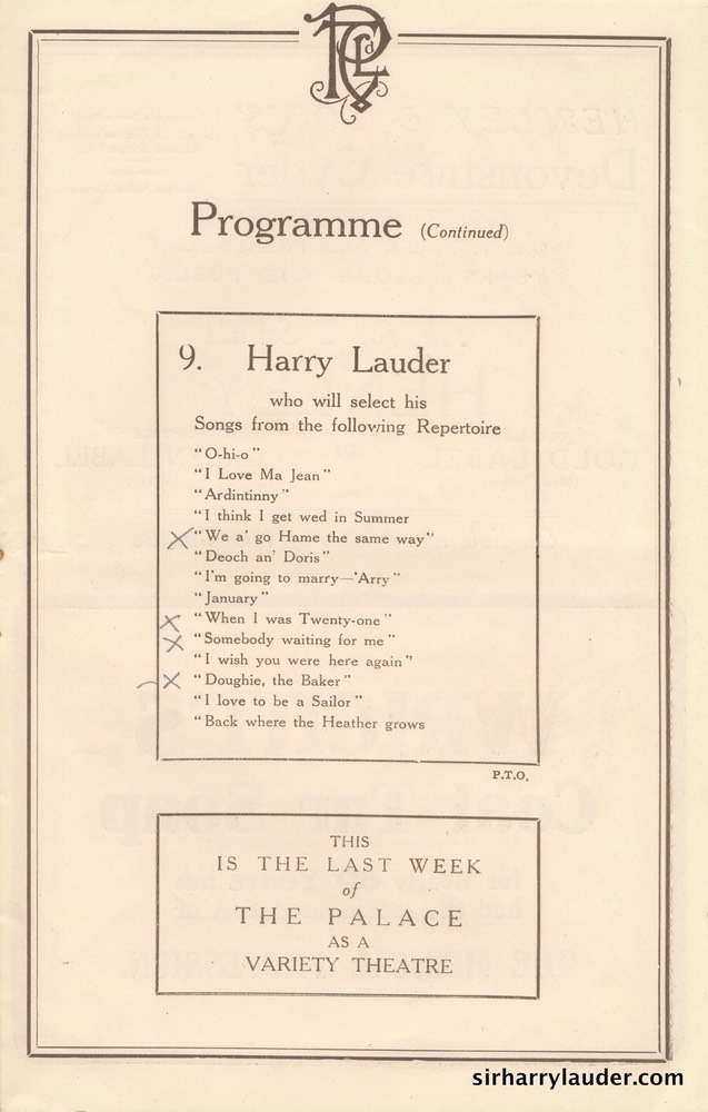 Palace Theatre London Programme Booklet Mar 26 1921** -5