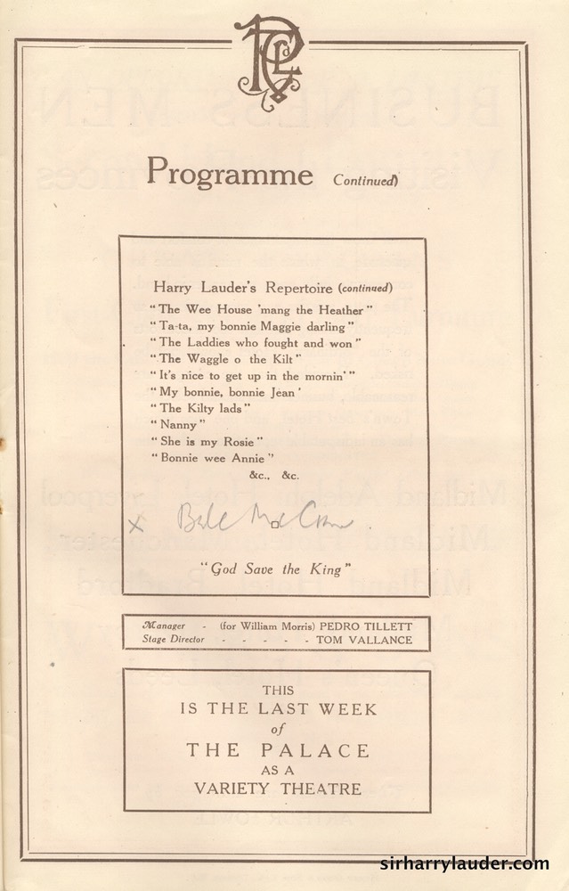 Palace Theatre London Programme Booklet Mar 26 1921** -7