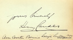 Paper Inscribed & Signed Yours Sincerely With Line From Bonnie Lezzie Lindsay Undated