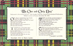 Post Card My One And Only Boy Harry Lauder  - 1918