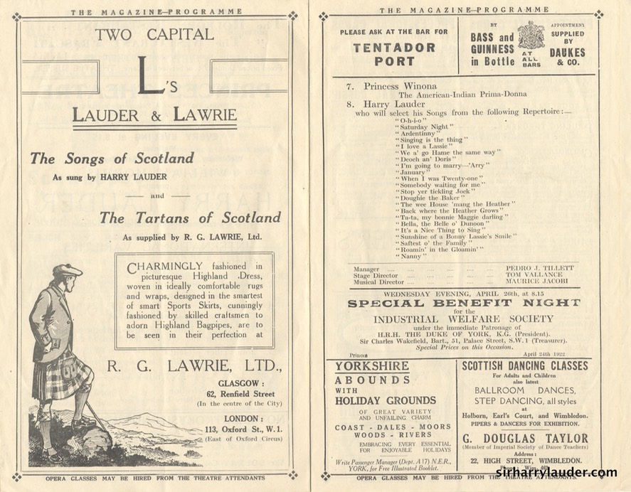 Princes Theatre London Programme Booklet** 1922 -3