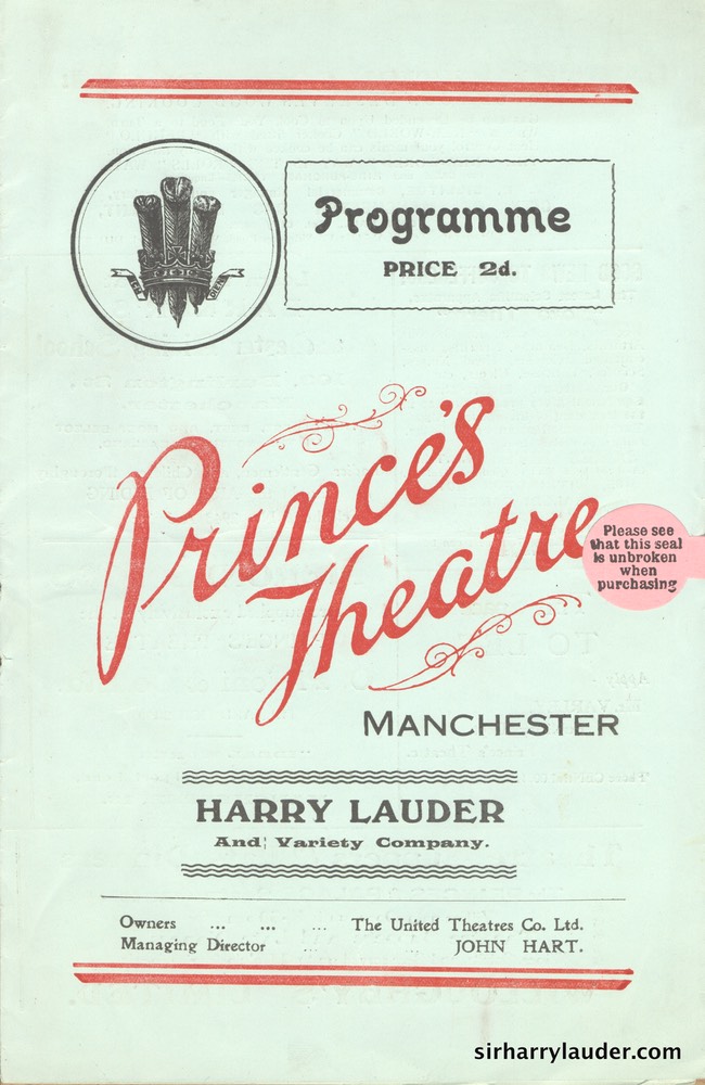 Princes Theatre Manchester Programme Booklet Oct 29 1934 -1