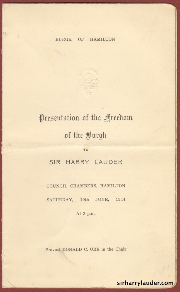 Programme For Freedom Cermony Of The Burgh Of Hamilton Signed Inside 10 June 1944 -1