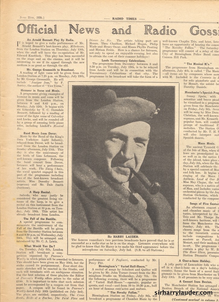 Radio Times Article By Sir Harry Dated Jun 25 1926 -3
