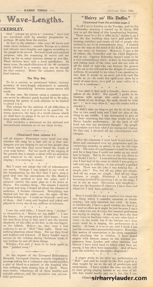 Radio Times Article By Sir Harry Lauder Jan 15 1926 -2