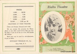 Rialto Theatre Utica NY Bi-fold Huntingtower Oct 1926?