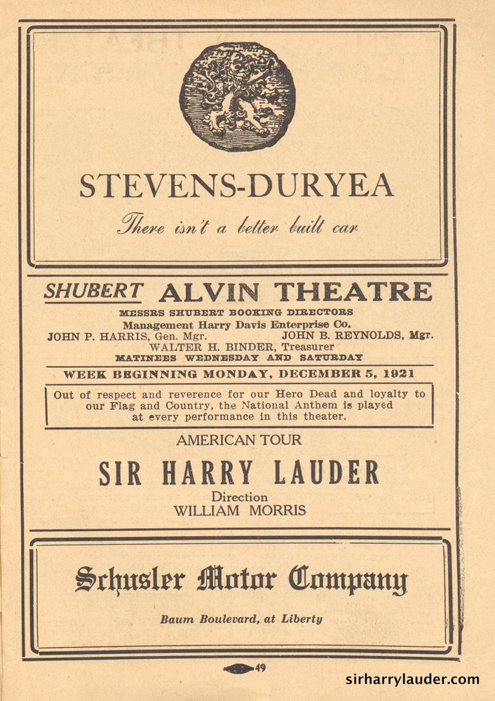 Shubert Alvin Pittsburgh Programme Booklet Dec 10 1921 -2