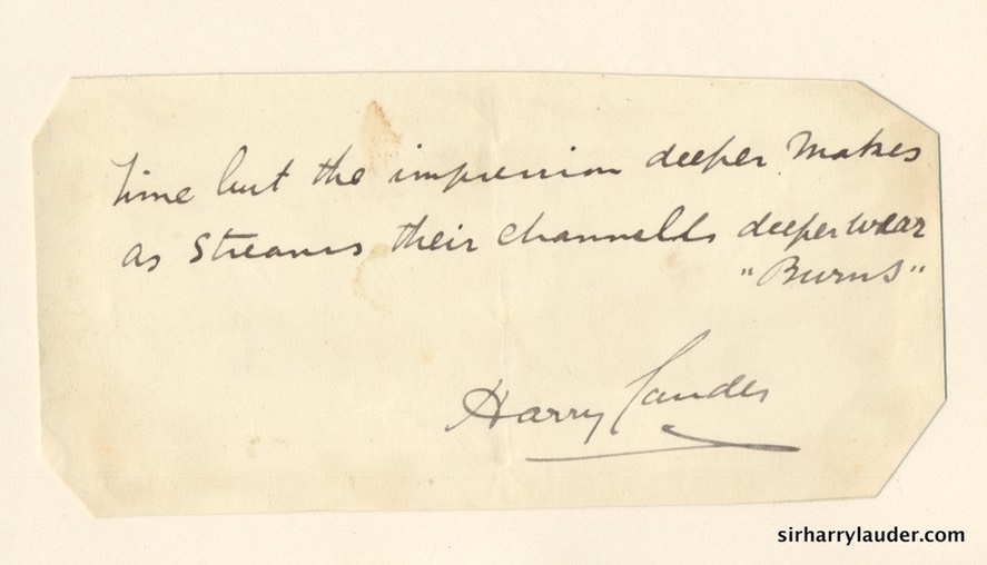Small Paper Glued To Card Inscribed With Quote Fron Burns & Signed Undated