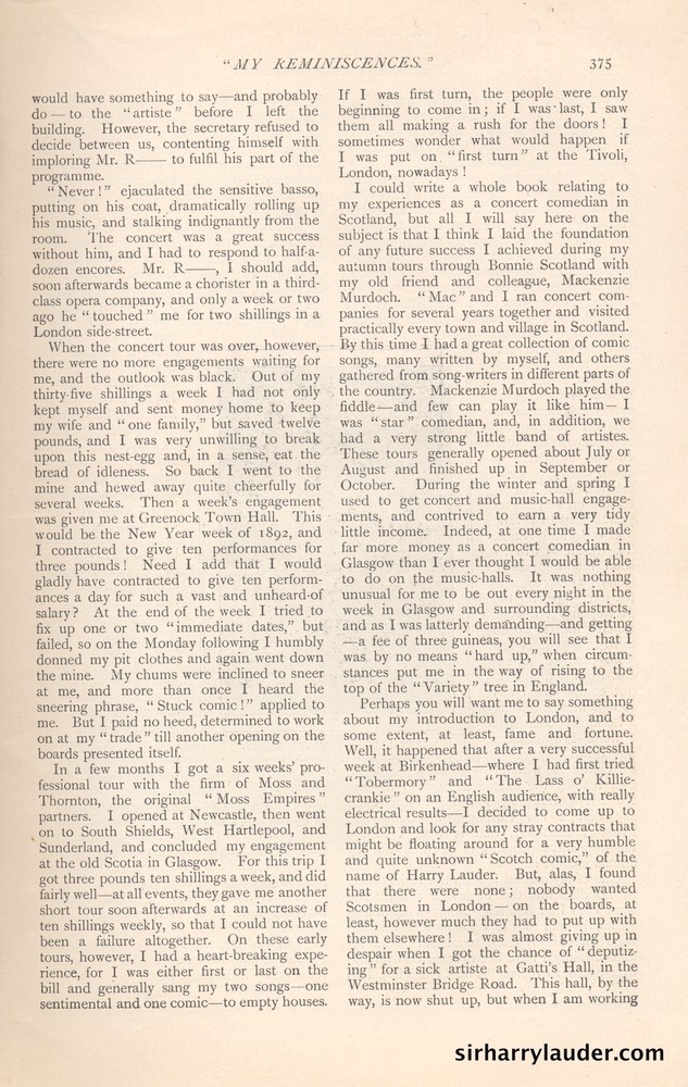 Strand Magazine My Reminiscenes By Harry Lauder April 1909 -6