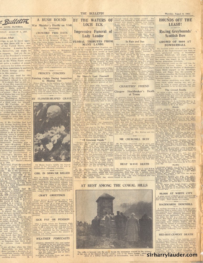 The Bulletin Newspaper Lady Lauders Funeral Aug 4 1927 -2
