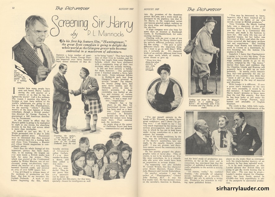 The Picturegoer Article Screening Sir Harry August 1927