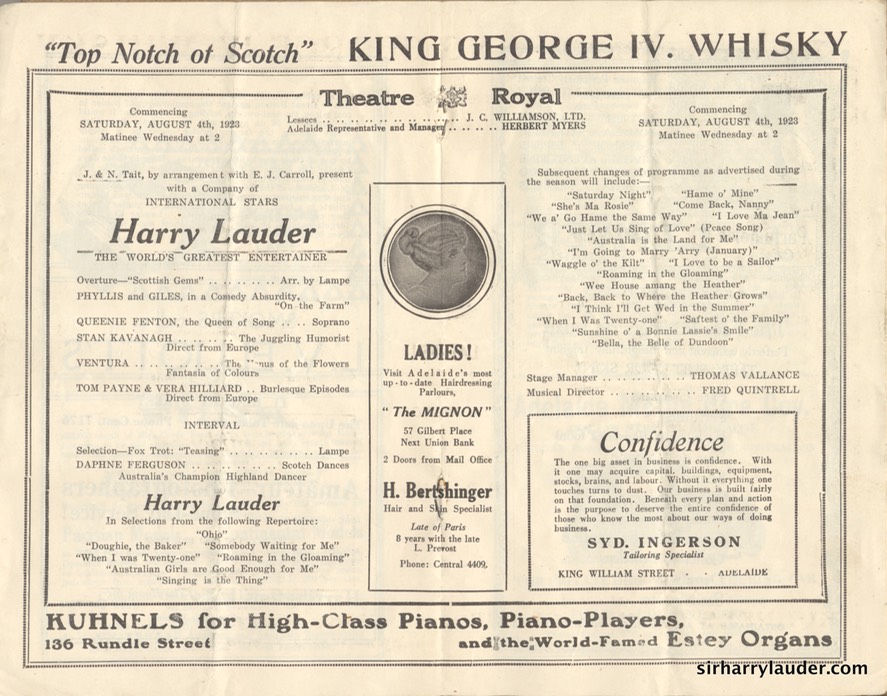 Theatre Royal Adelaide Programme Booklet Aug 4 1923 -2