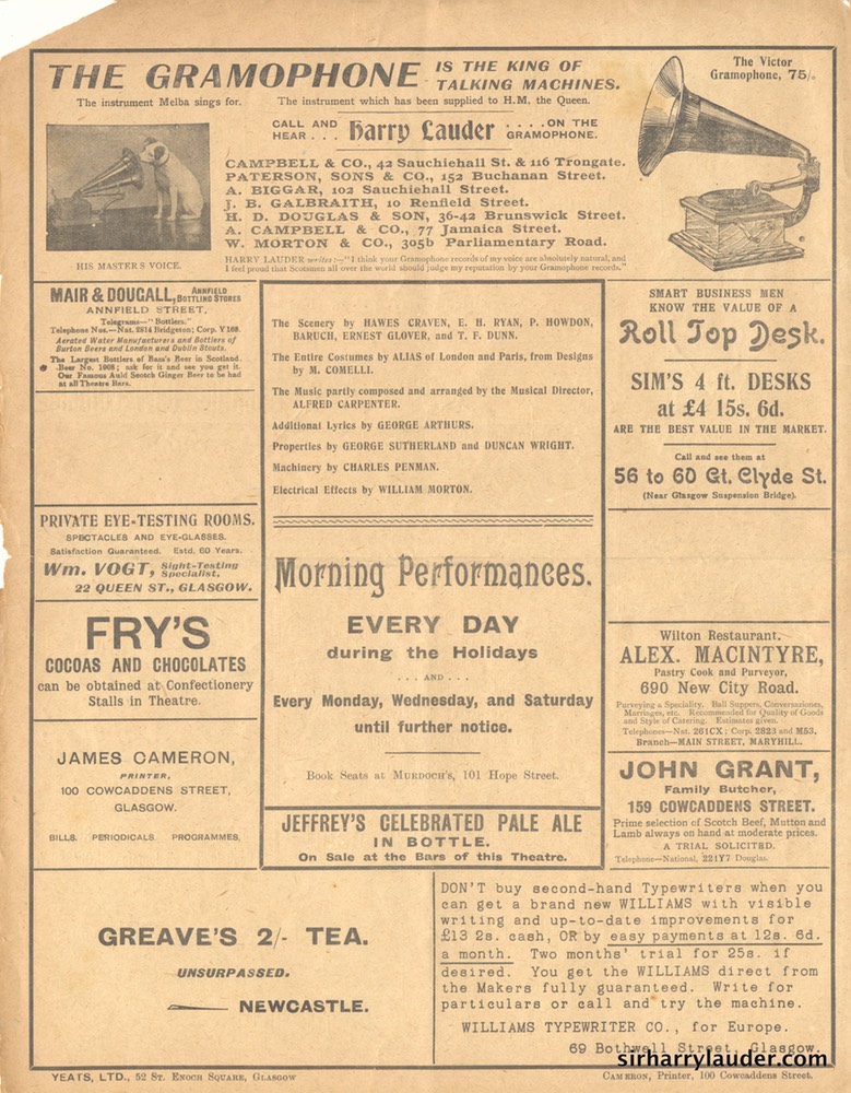 Theatre Royal Glasgow Aladdin Programme Bi-fold Jan 1 1906 -3