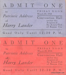 Tickets To Patriotic Address By Sir Harry In Kansas City Mar 22 1918