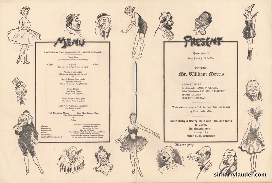 William Morris Friar's Club Dinner Programme April 28 1918 -06