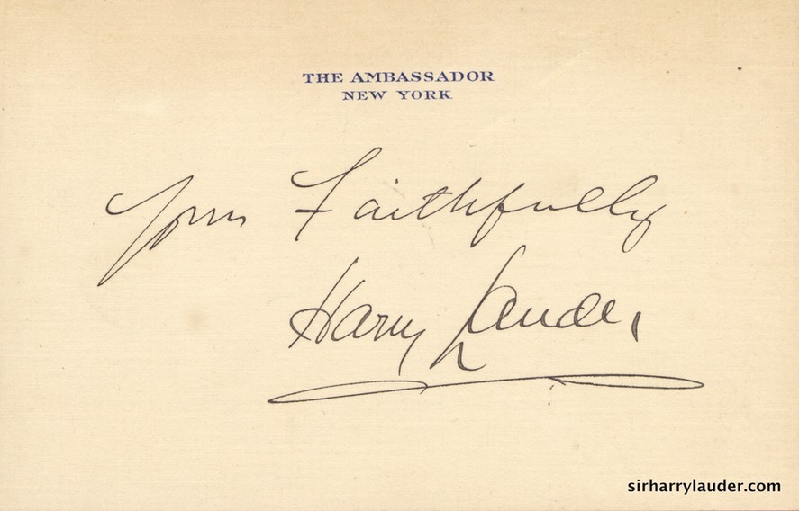 Yours Faithfully On Ambassador New York Hotel Card Undated